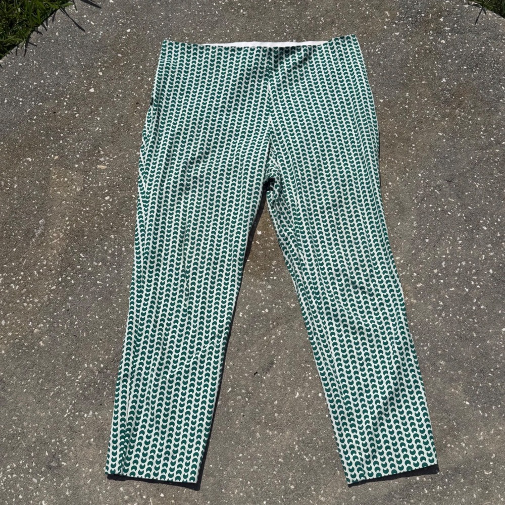 Bold Geometric Print Ankle Pants Preppy Women Travel 12 Green White